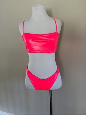 L*space Neon Pink Rebel Bandeau Bikini Top, size L and M